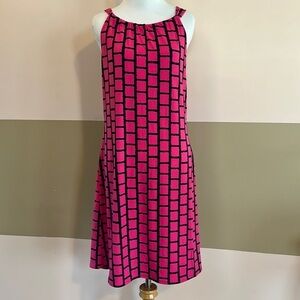 Cynthia Rowley Pink and Navy Blue Square Pattern Halter Top Jersey Dress Size S